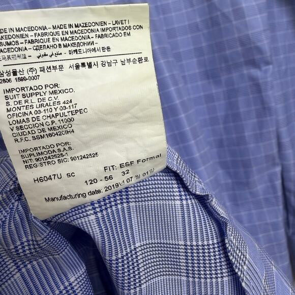 Suitsupply Extra Slim Dress Shirt Mens Size 41 16 Blue Check Egyptian Cotton - Picture 12 of 12